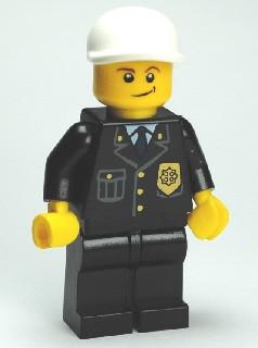 LEGO Minifigure-Police - City Suit with Blue Tie and Badge, Black Legs, White Short Bill Cap, Crooked Smile-Town / City / Police-CTY199-Creative Brick Builders